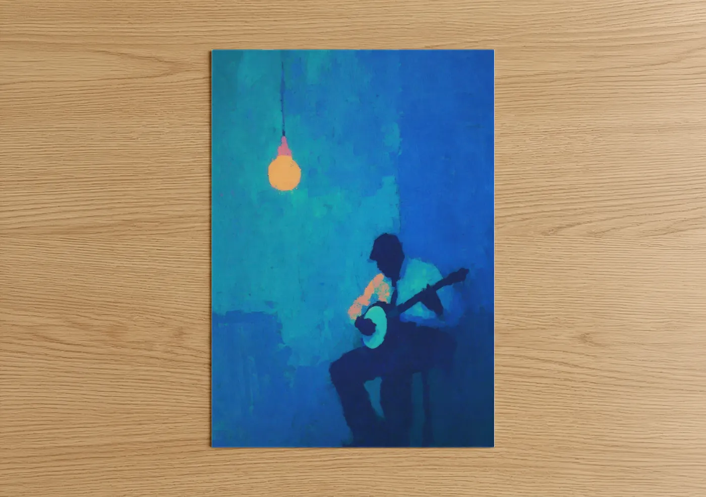 Musician Playing Banjo at Night Wall Art