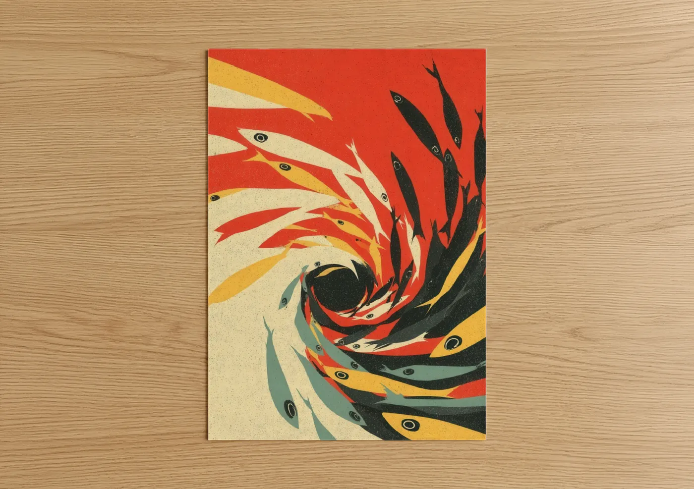 Crimson Fish Swirl Abstract Wall Art