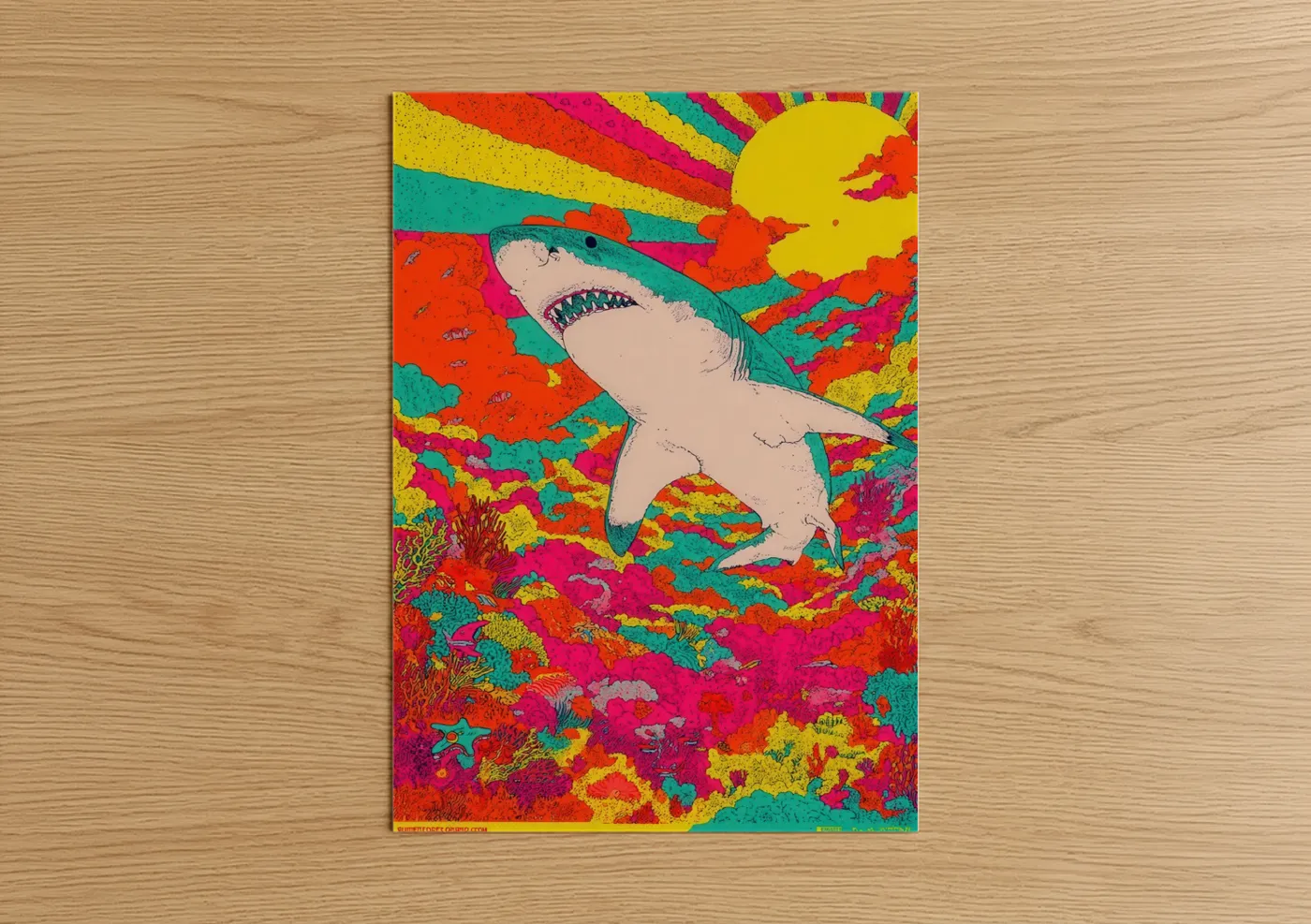 Neon Great White Shark Pop Wall Art