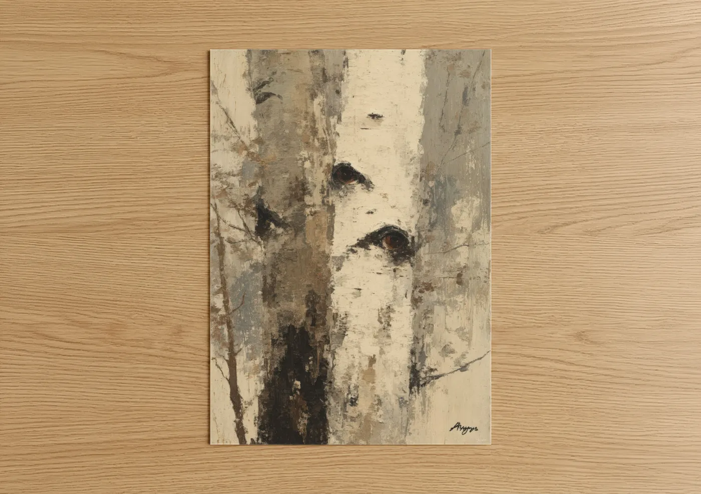 Snowy Birch Trunk Winter Nature Wall Art