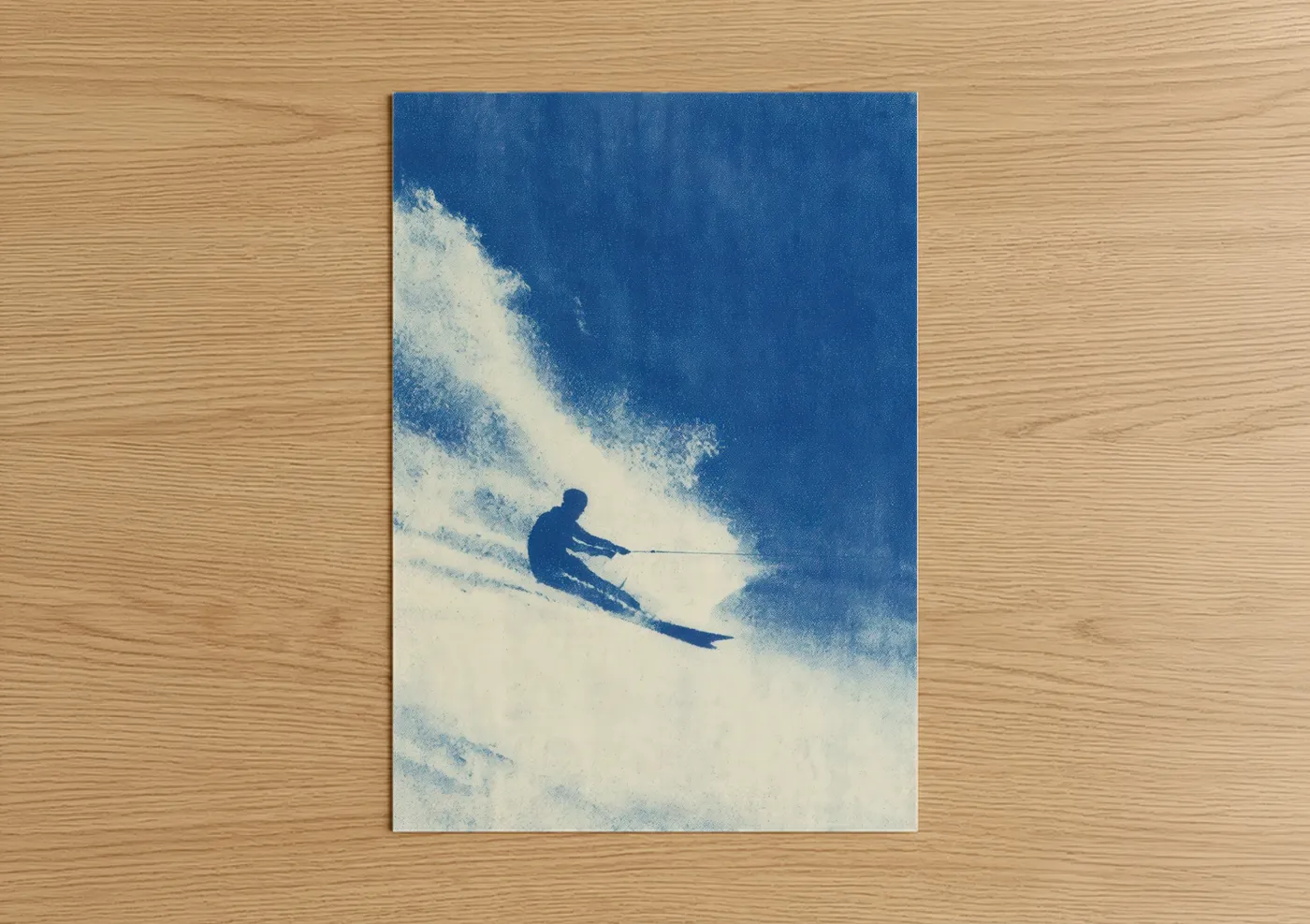 Water Skiing Action Blue Cyanotype Wall Art