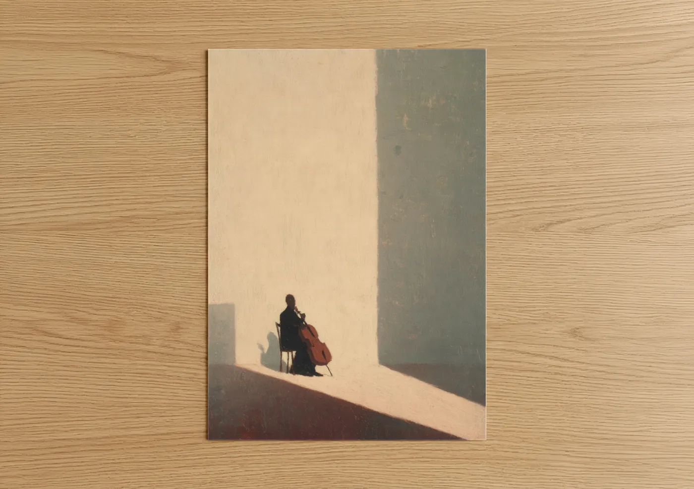 Solitary Cellist in Minimalist Light Wall Art