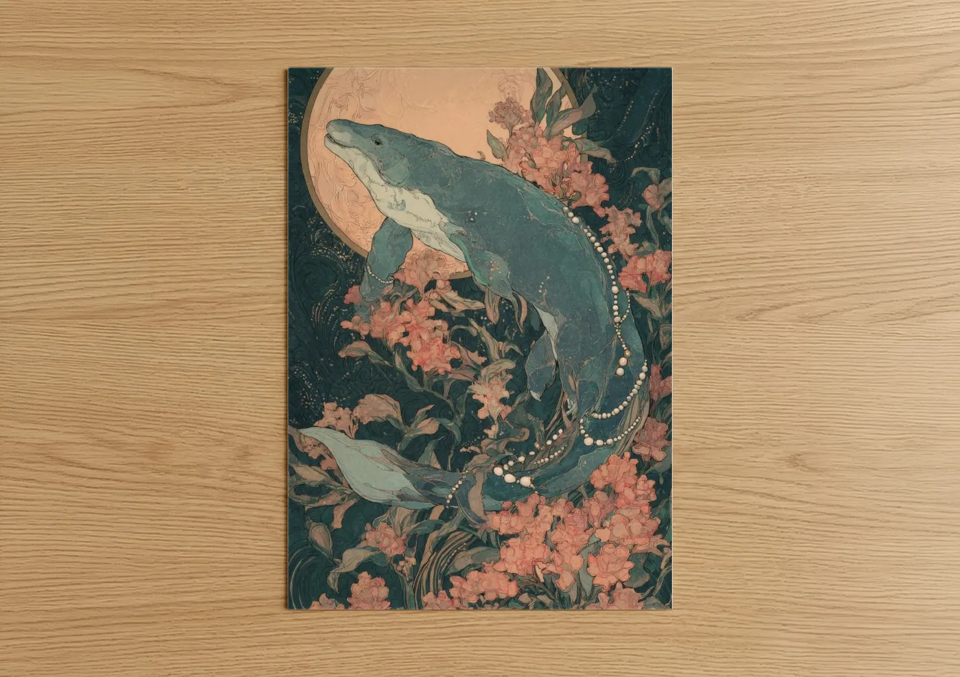Moonlit Dinosaur Mystical Floral Wall Art