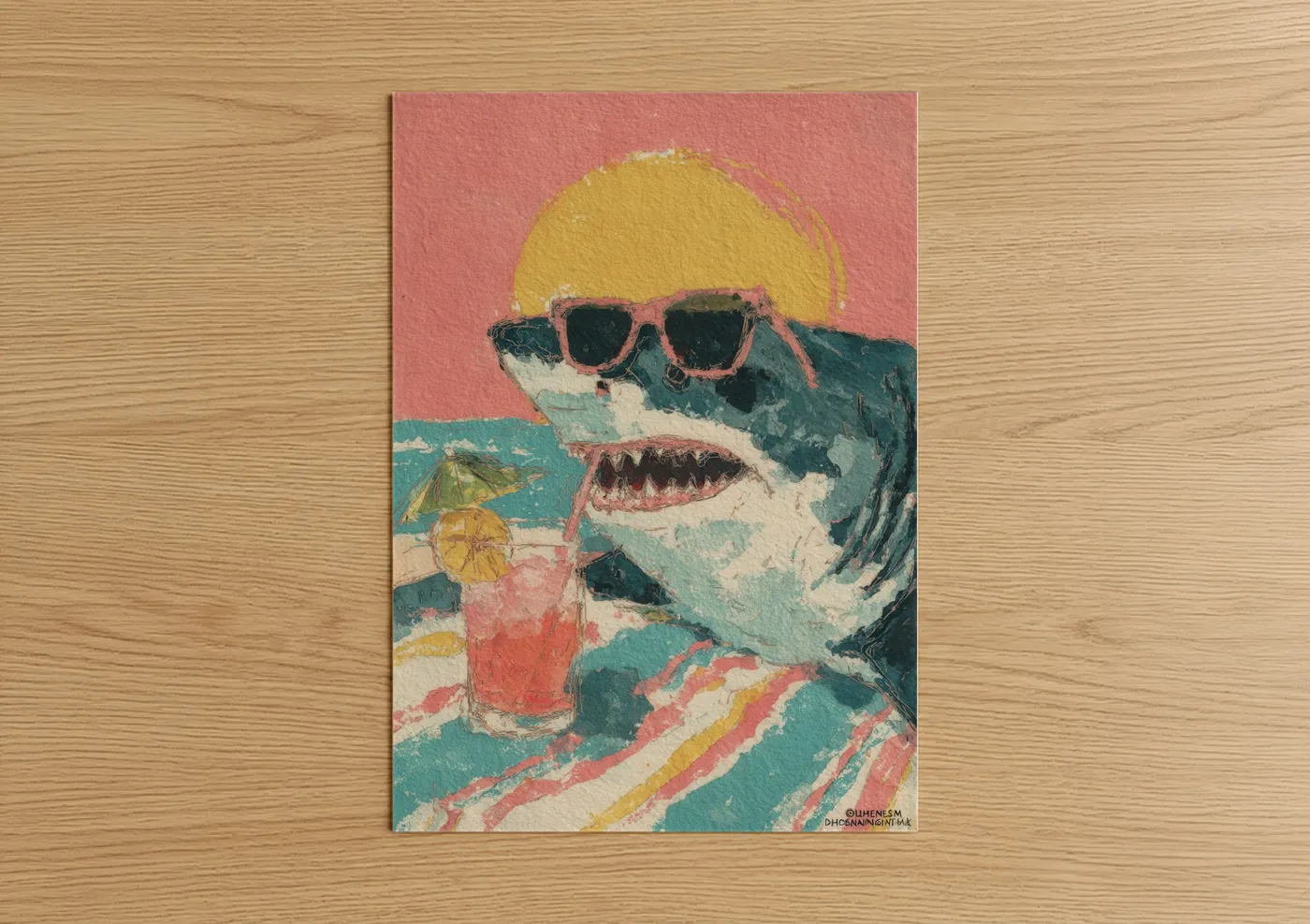 Cool Basking Shark Beach Illustration Wall Art