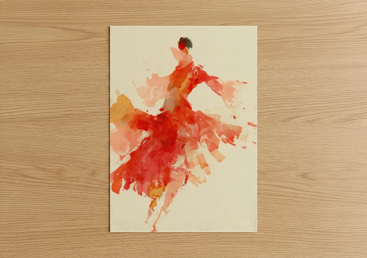 Crimson Flamenco Dancer Watercolor Wall Art