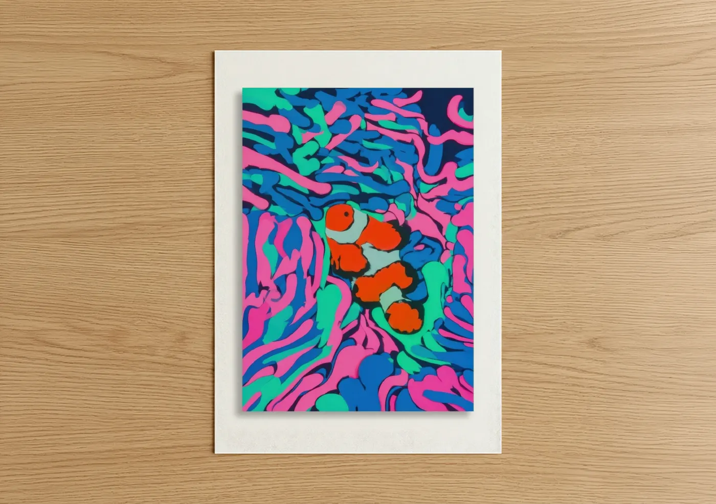 Vibrant Neon Clownfish Abstract Wall Art