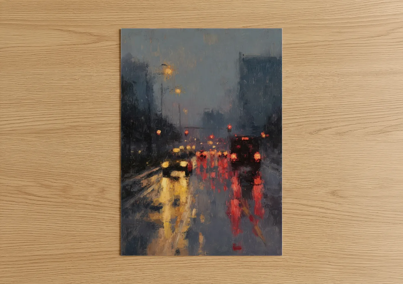Rainy Evening Urban Street Lights Wall Art