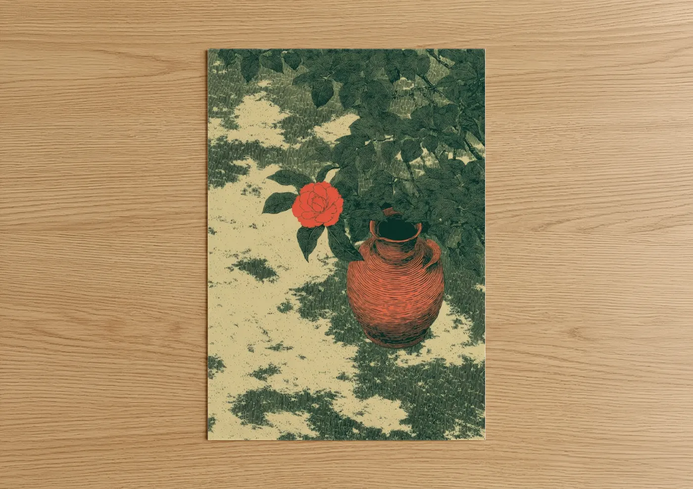 Garden Rose Tea Vintage Woodblock Wall Art