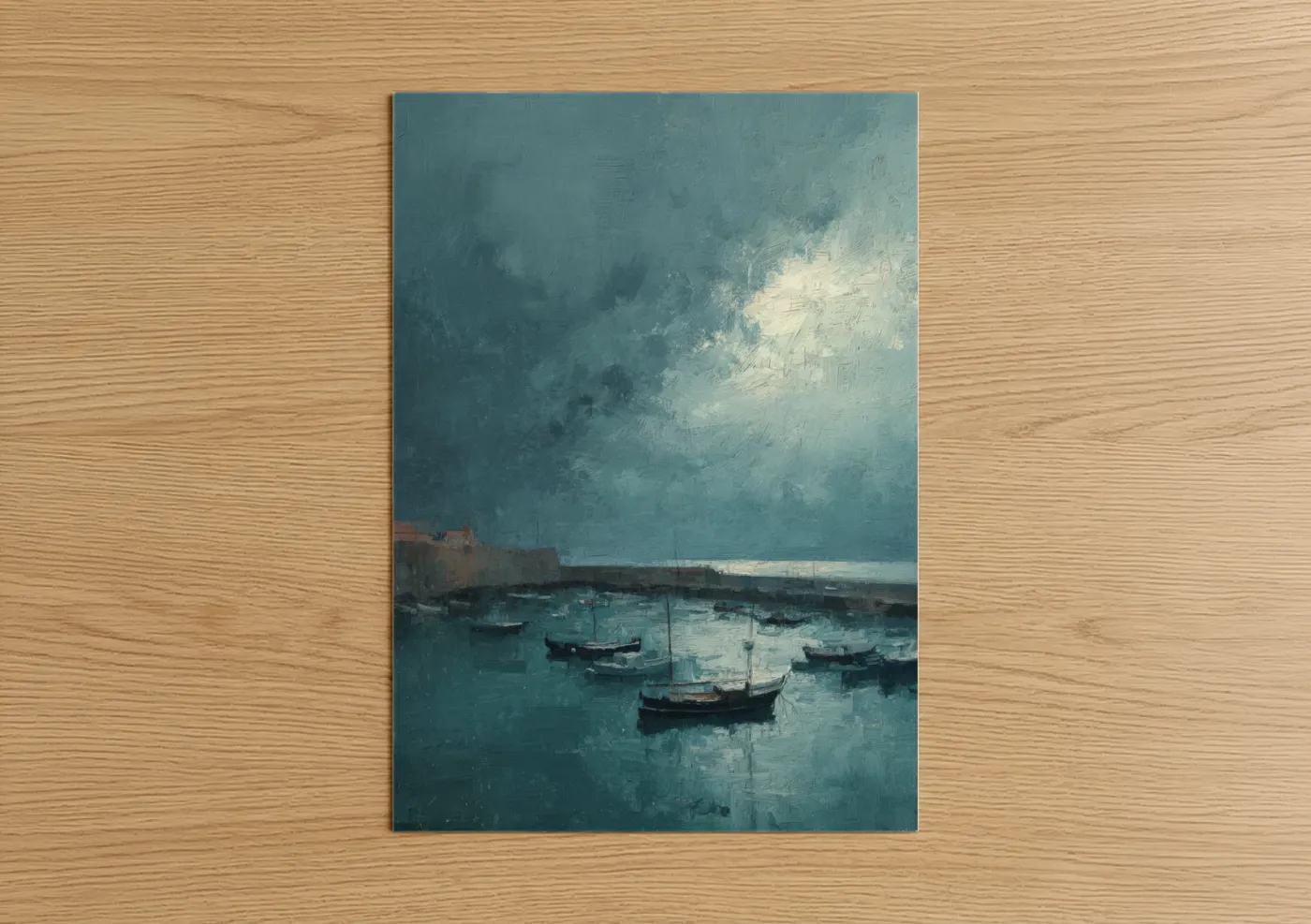 Stormy Harbor Boats Moody Sky Wall Art