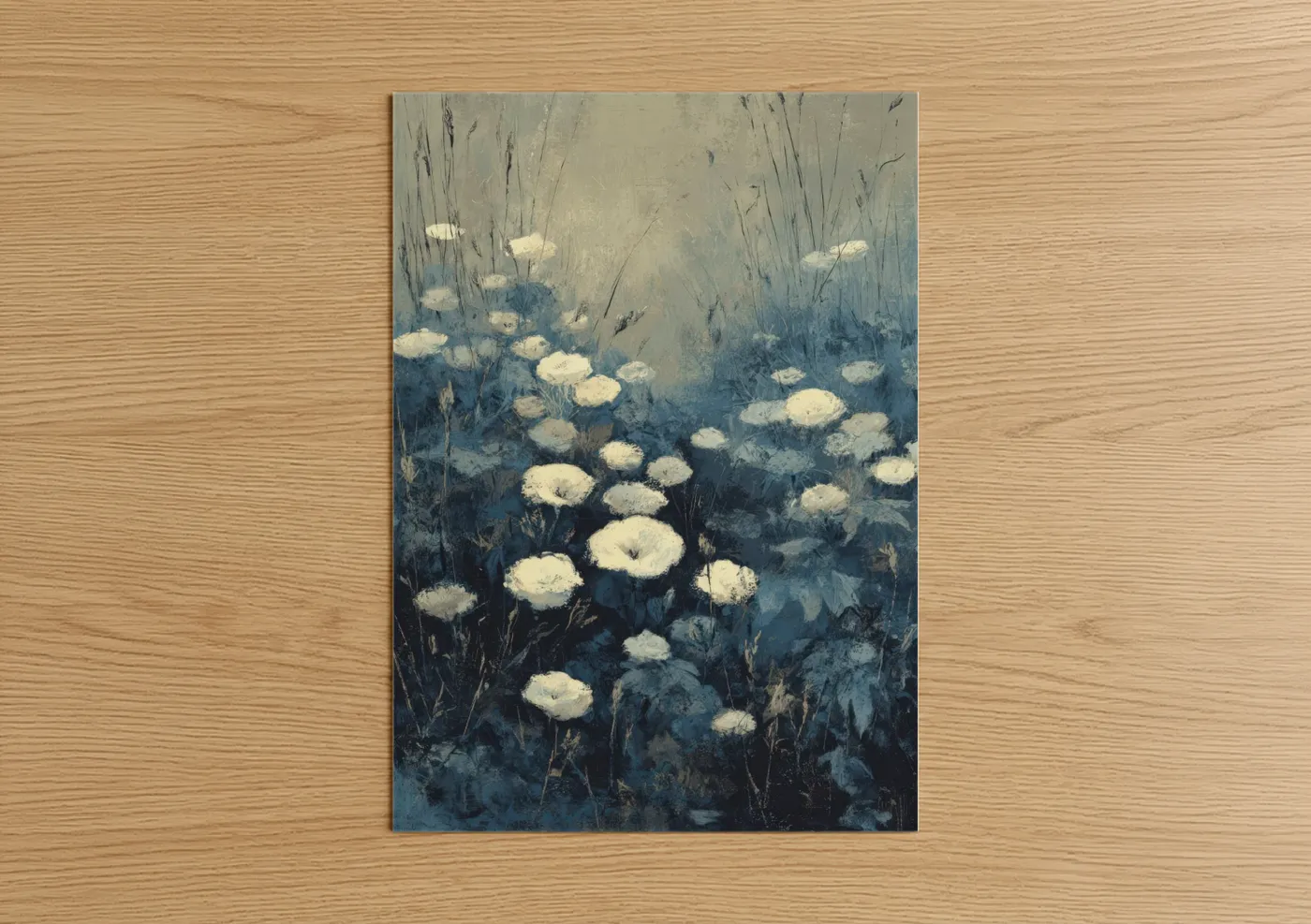 Misty Dandelion Field Soft Blue White Wall Art