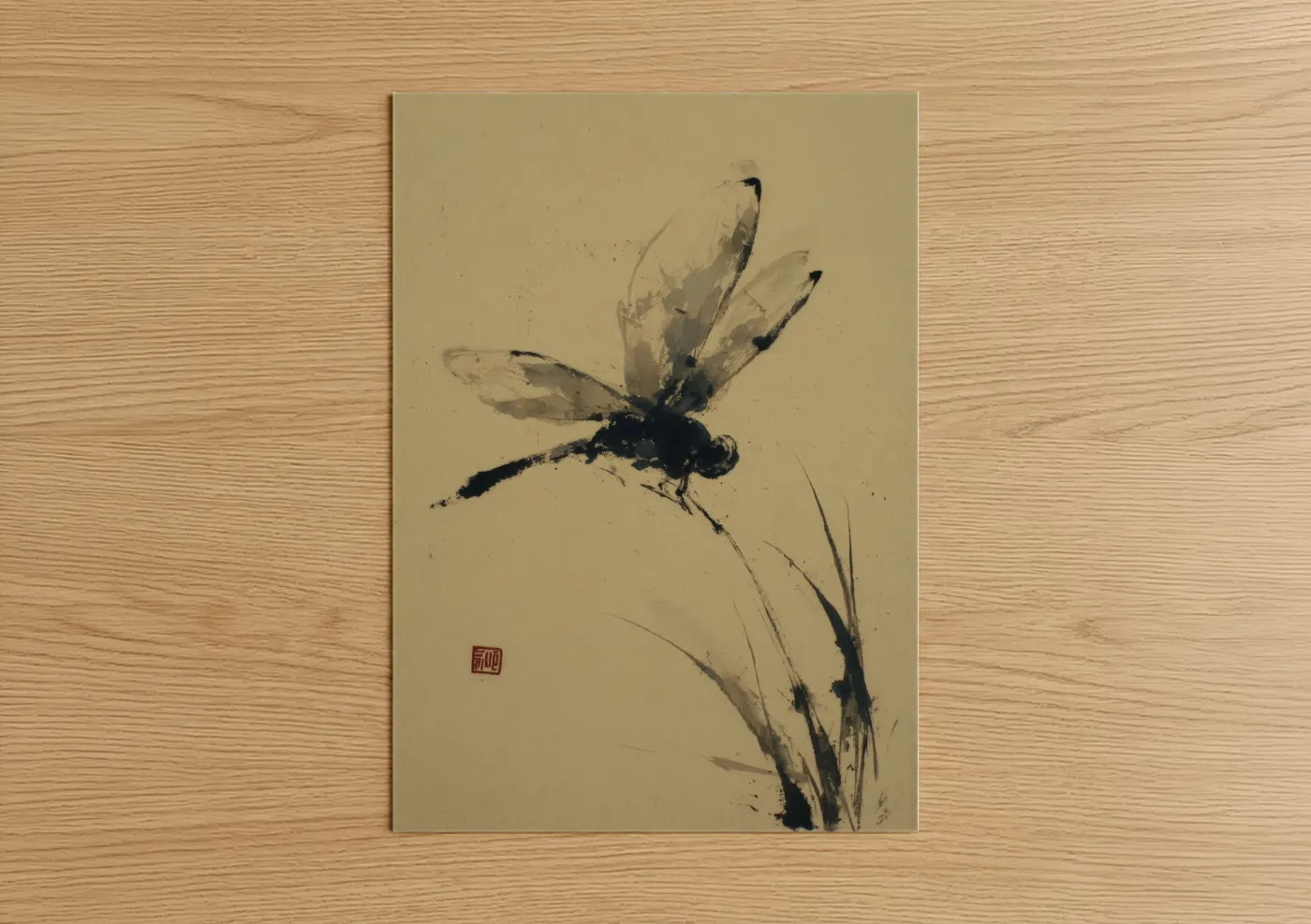 Ink Dragonfly Watercolor Asian Wall Art