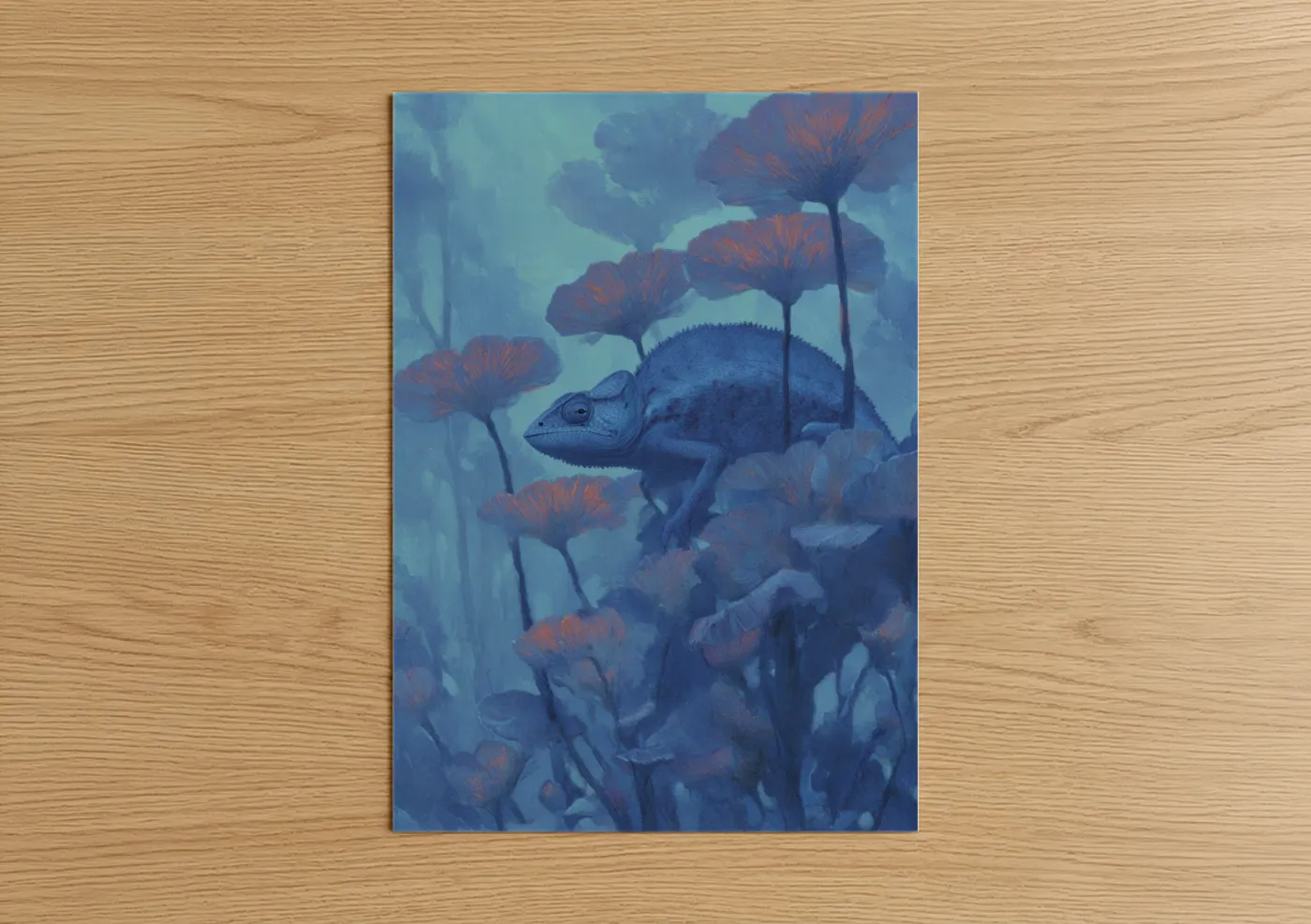 Crimson Chameleon Among Red Flowers Wall Art