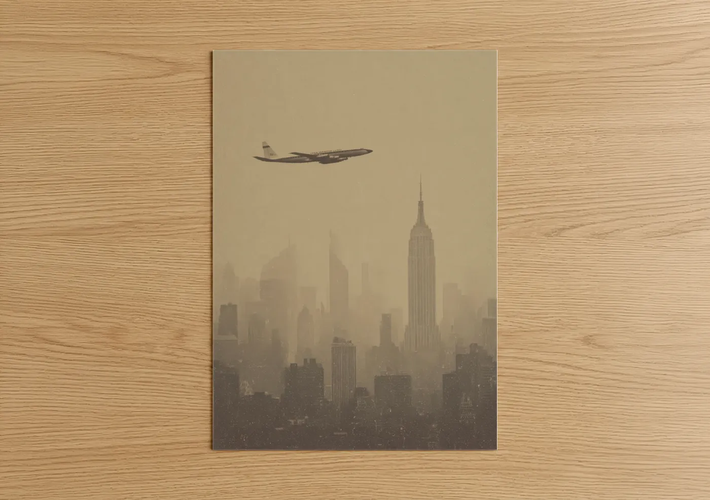 Vintage Airplane Over Manhattan Skyline Wall Art