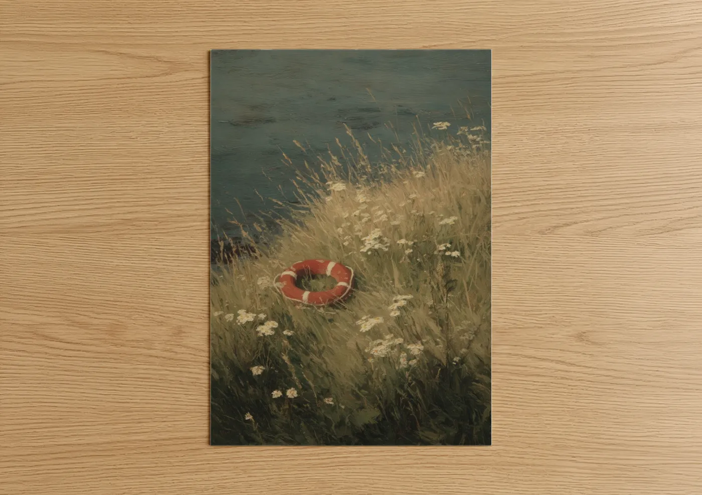 Red Life Ring Coastal Meadow Wall Art