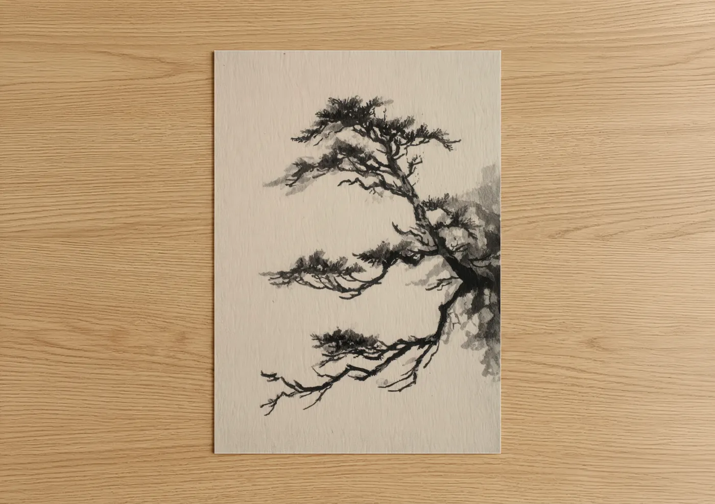 Windswept Cypress Tree Ink Drawing Wall Art