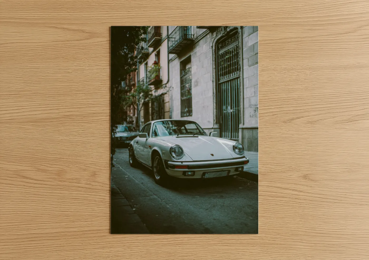 Classic White Porsche Urban Street Wall Art