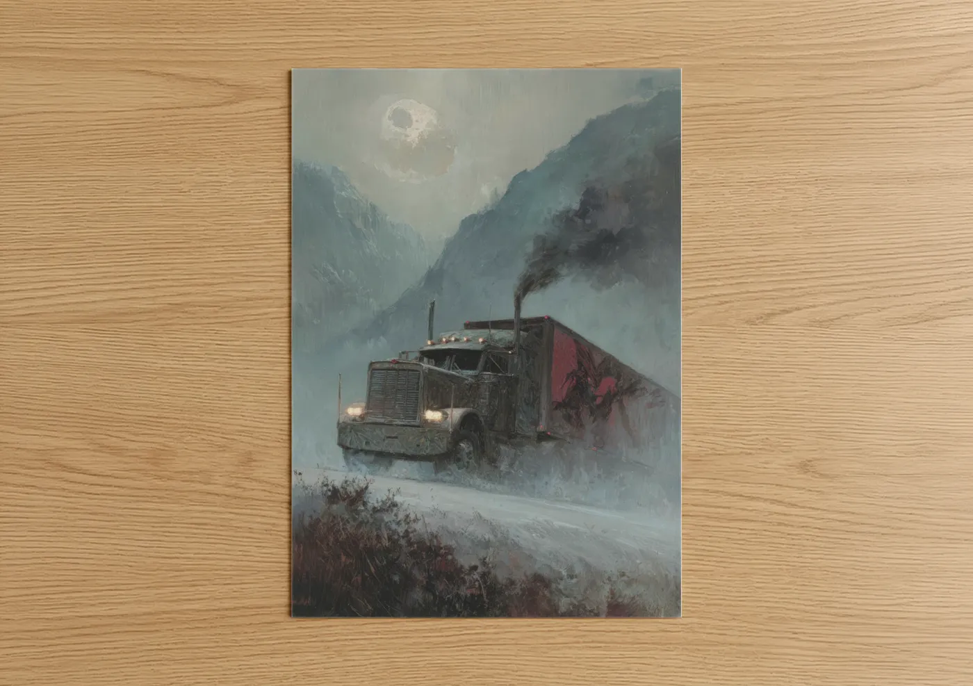 Industrial Truck Mountain Winter Scene Wall Art