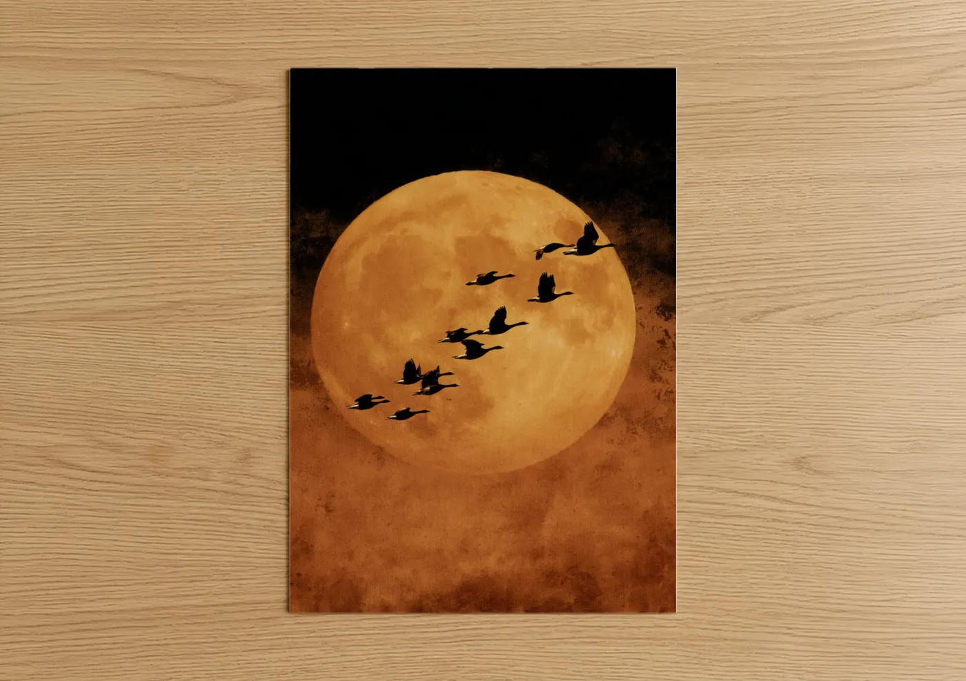 Moonlit Duck Flight Silhouette Wall Art
