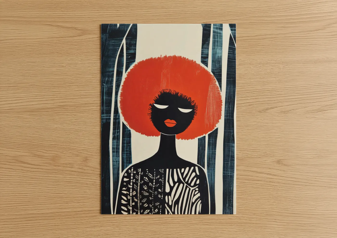 Bold Red Afro Fashion Illustration Wall Art