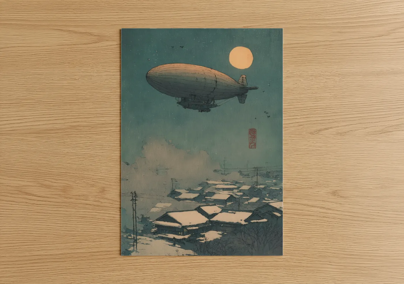 Steampunk Airship Japanese Wall Art