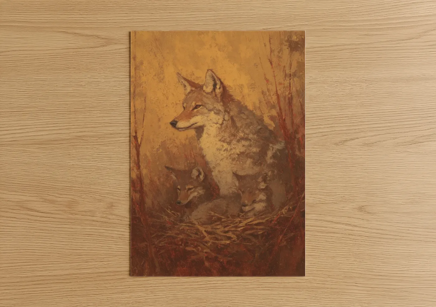 Desert Coyote Family Wildlife Wall Art