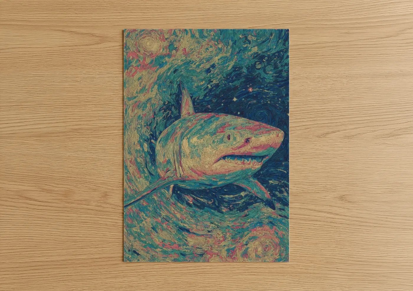 Starry Night Bull Shark Illustration Wall Art