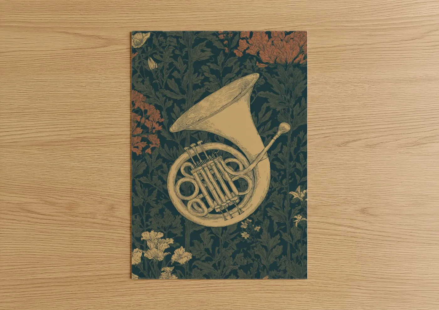 Golden French Horn Botanical Wall Art