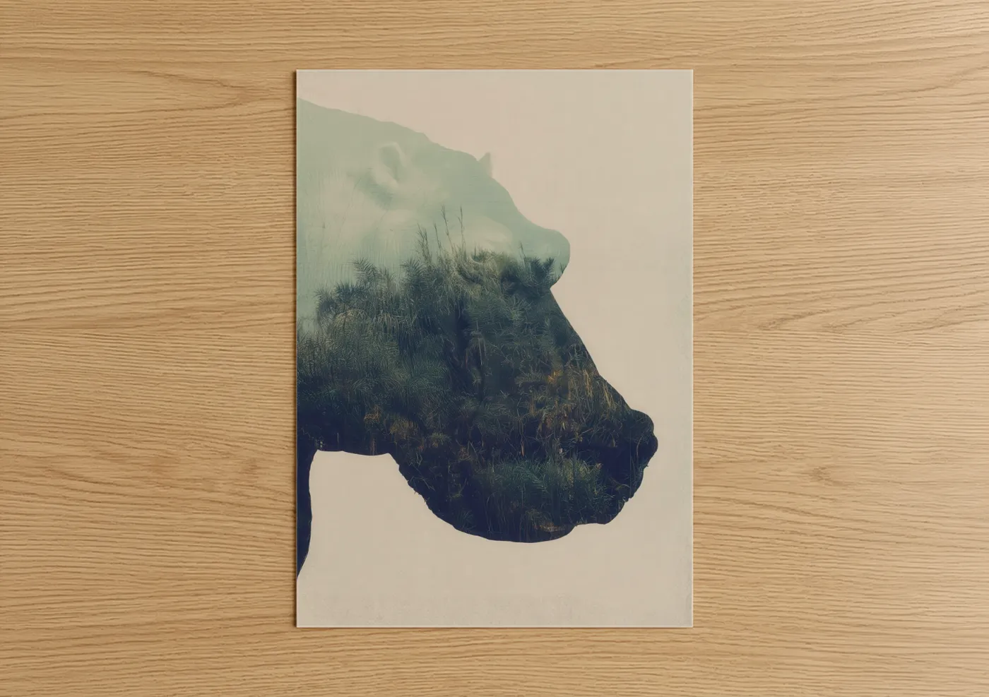 Misty Hippo Double Exposure Wildlife Wall Art