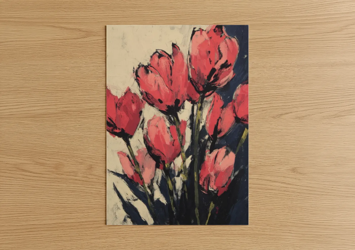 Crimson Tulip Bouquet Modern Wall Art