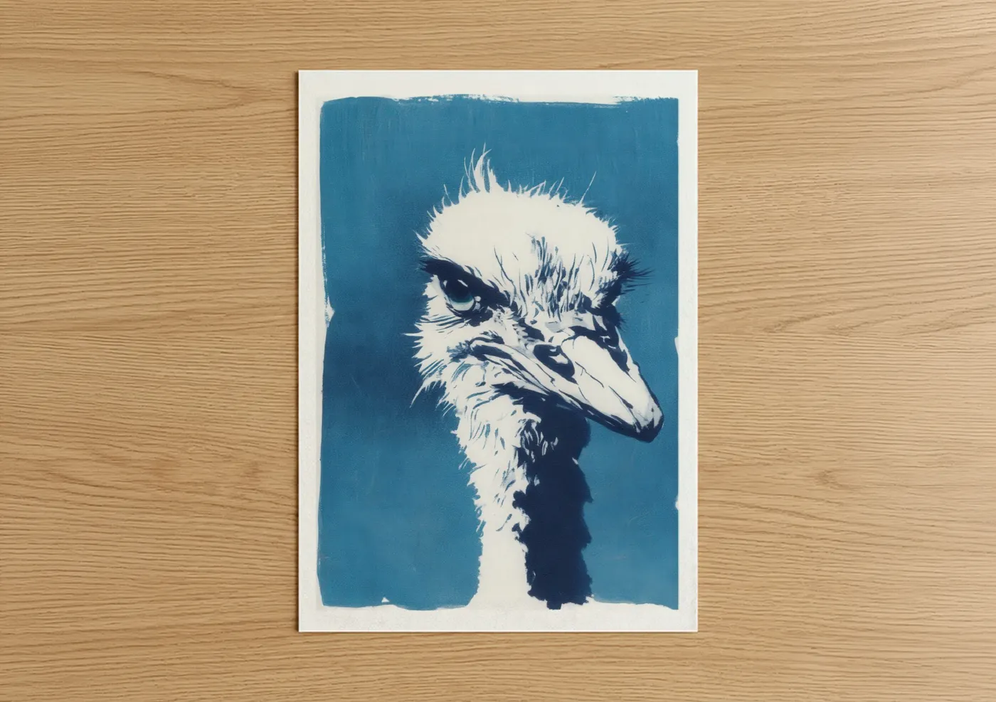 Curious Ostrich Blue Modern Wall Art