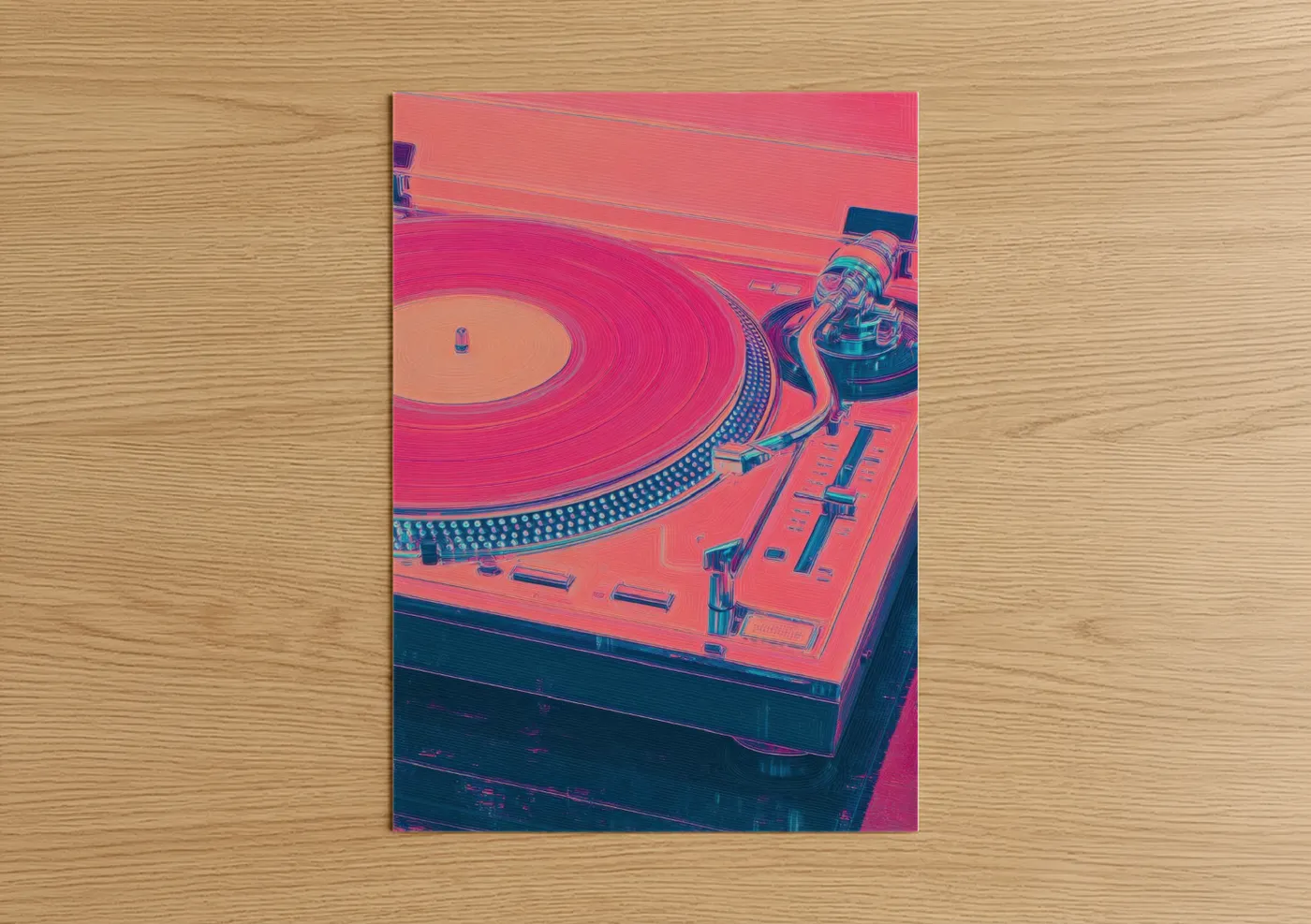 Neon Pink Vinyl Record Player Wall Art