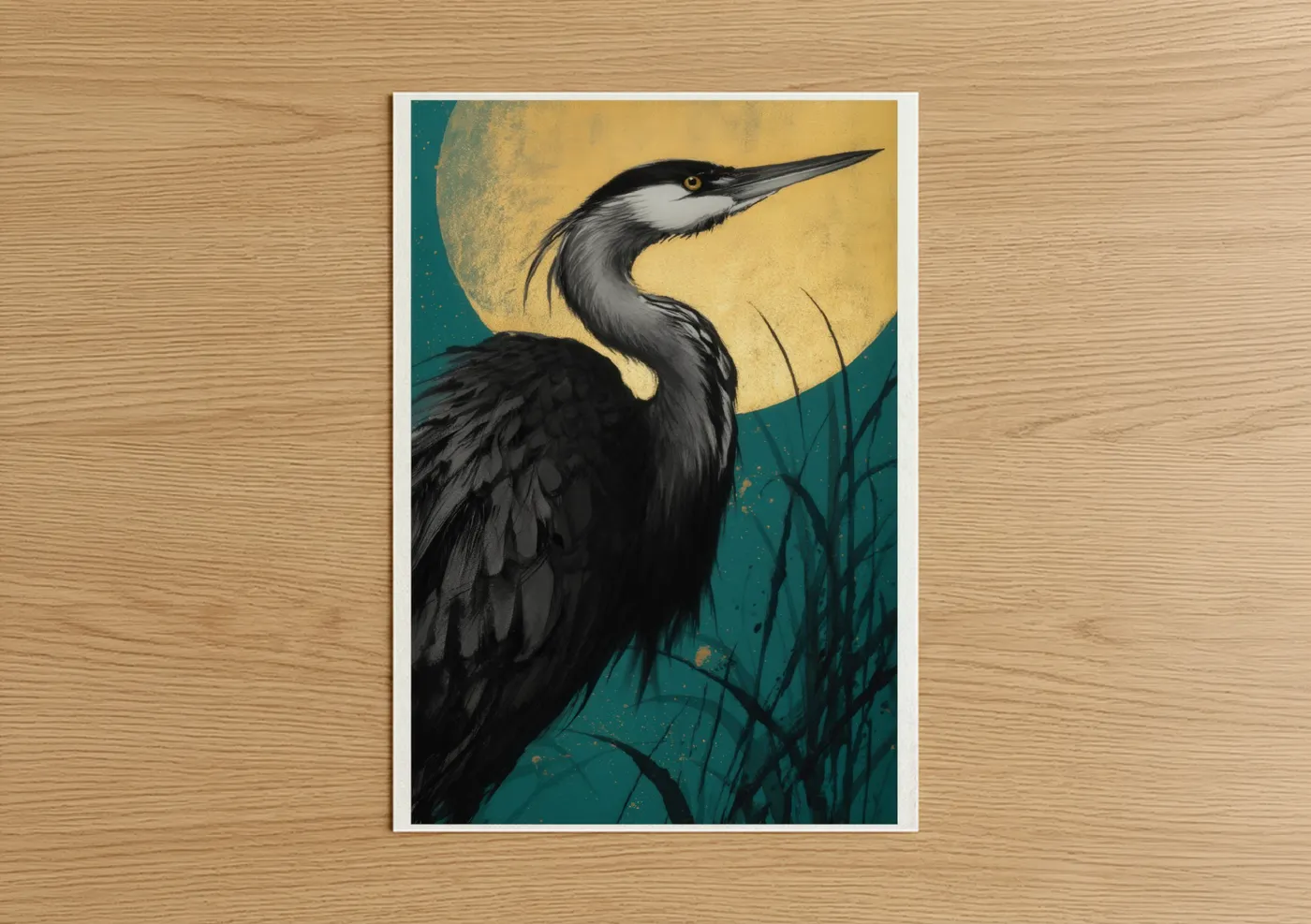 Moonlit Heron Modern Wildlife Wall Art