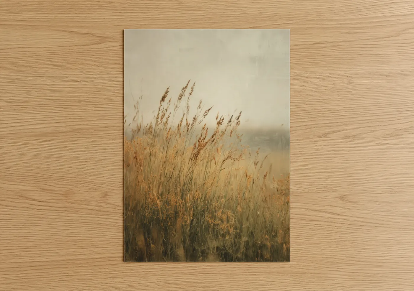 Misty Grass Field Morning Landscape Wall Art