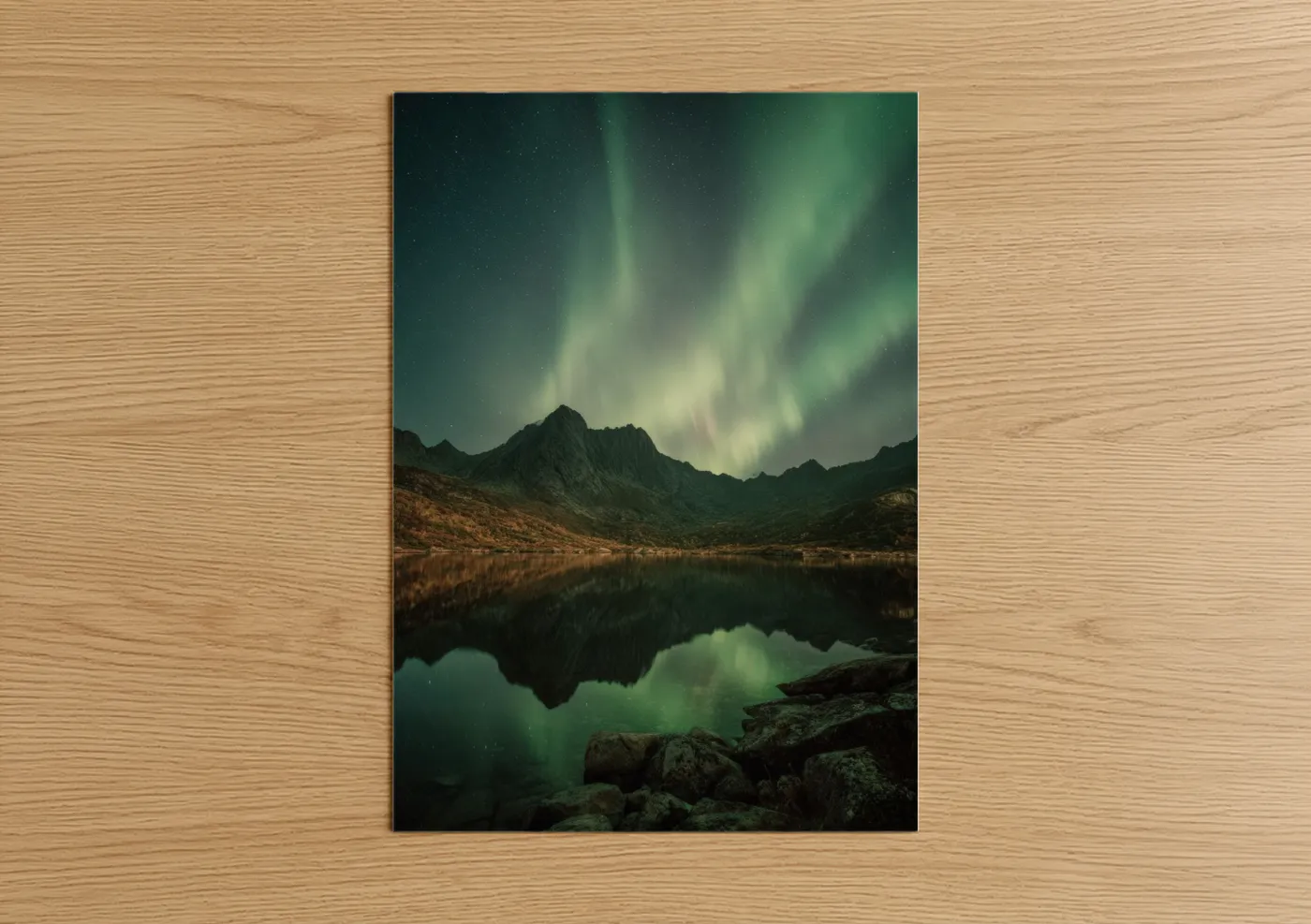 Northern Lights Mountain Lake Reflection Wall Art