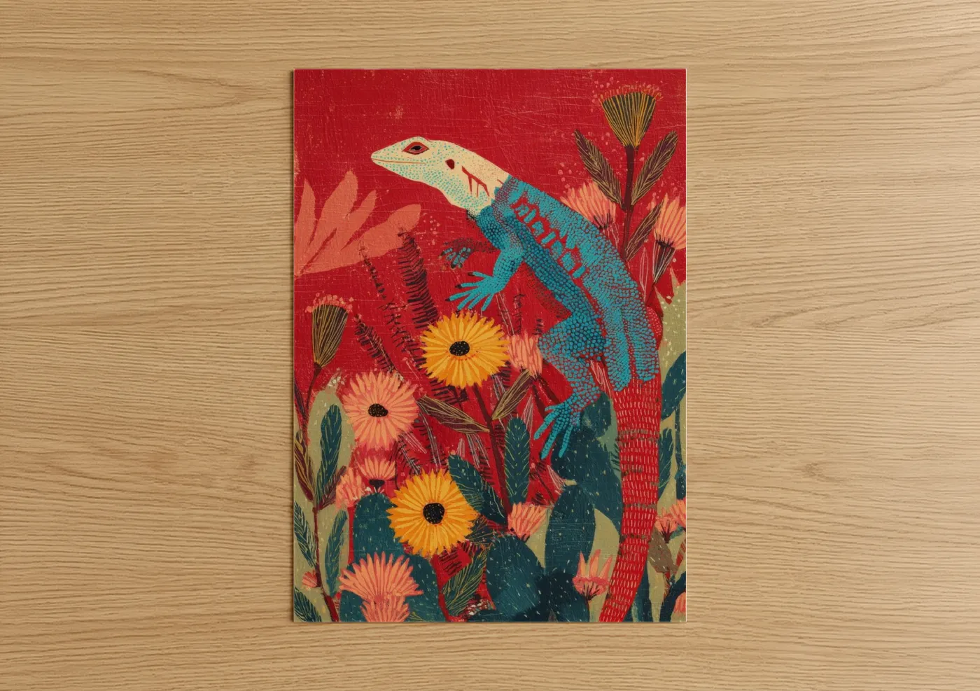 Turquoise Lizard Botanical Illustration Wall Art