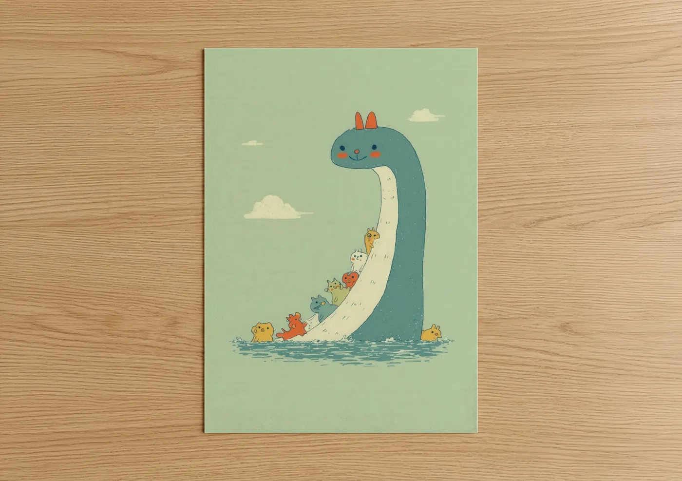 Playful Loch Ness Monster Water Slide Wall Art