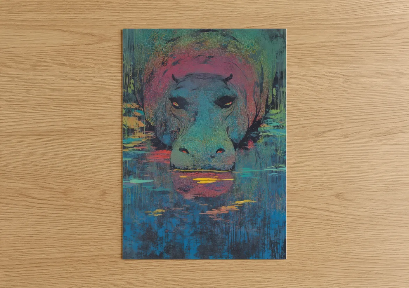 Neon Hippo Pop Art Wildlife Wall Art