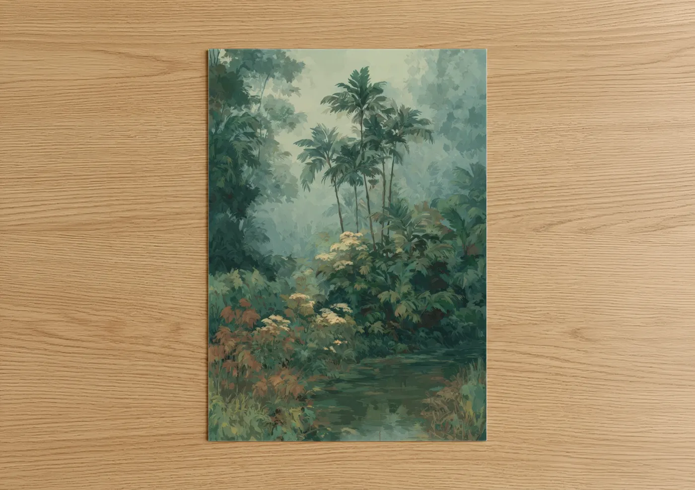 Misty Palm Forest Watercolor Landscape Wall Art