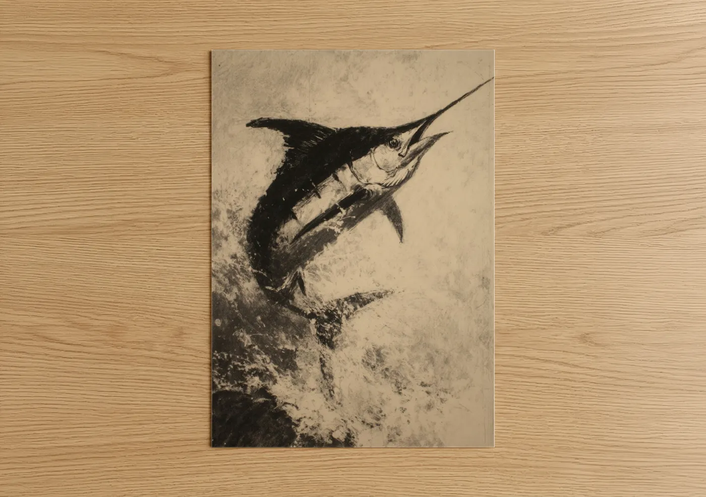 Leaping Marlin Black and White Drawing Wall Art
