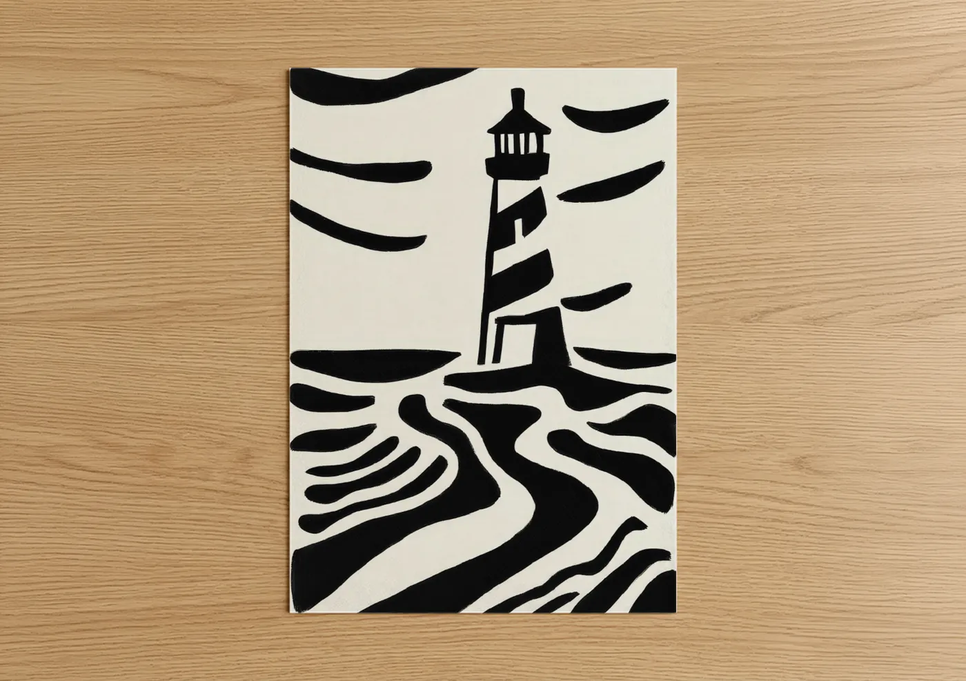 Striped Lighthouse Black White Minimalist Wall Art