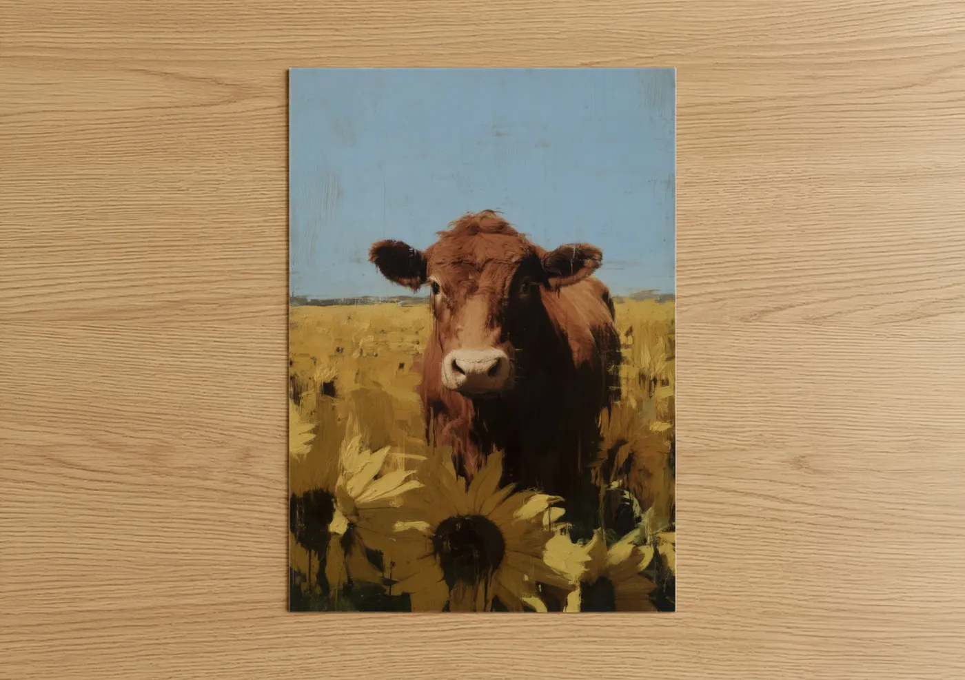 Brown Angus Cow Sunflower Field Wall Art