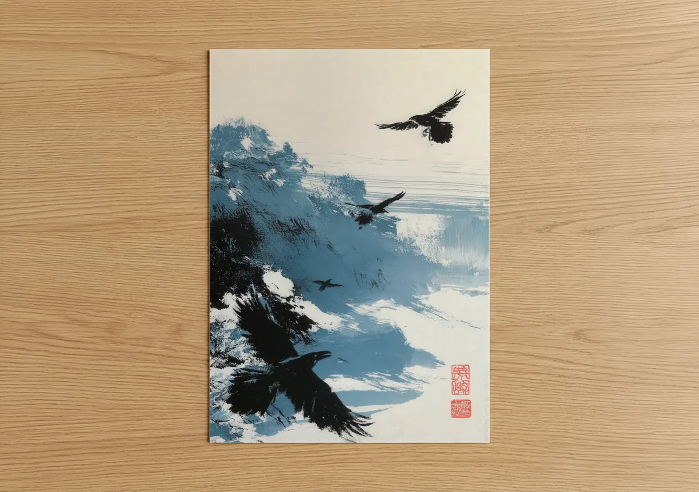 Mountain Ravens Winter Landscape Wall Art