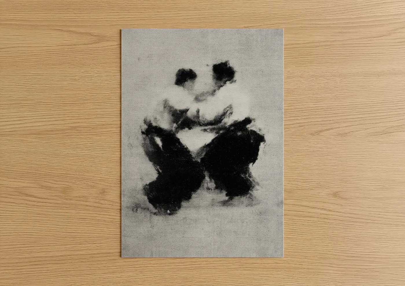 Jiu jutsu art print on warm oak wood — black and white palette — Grappling Intensity poster