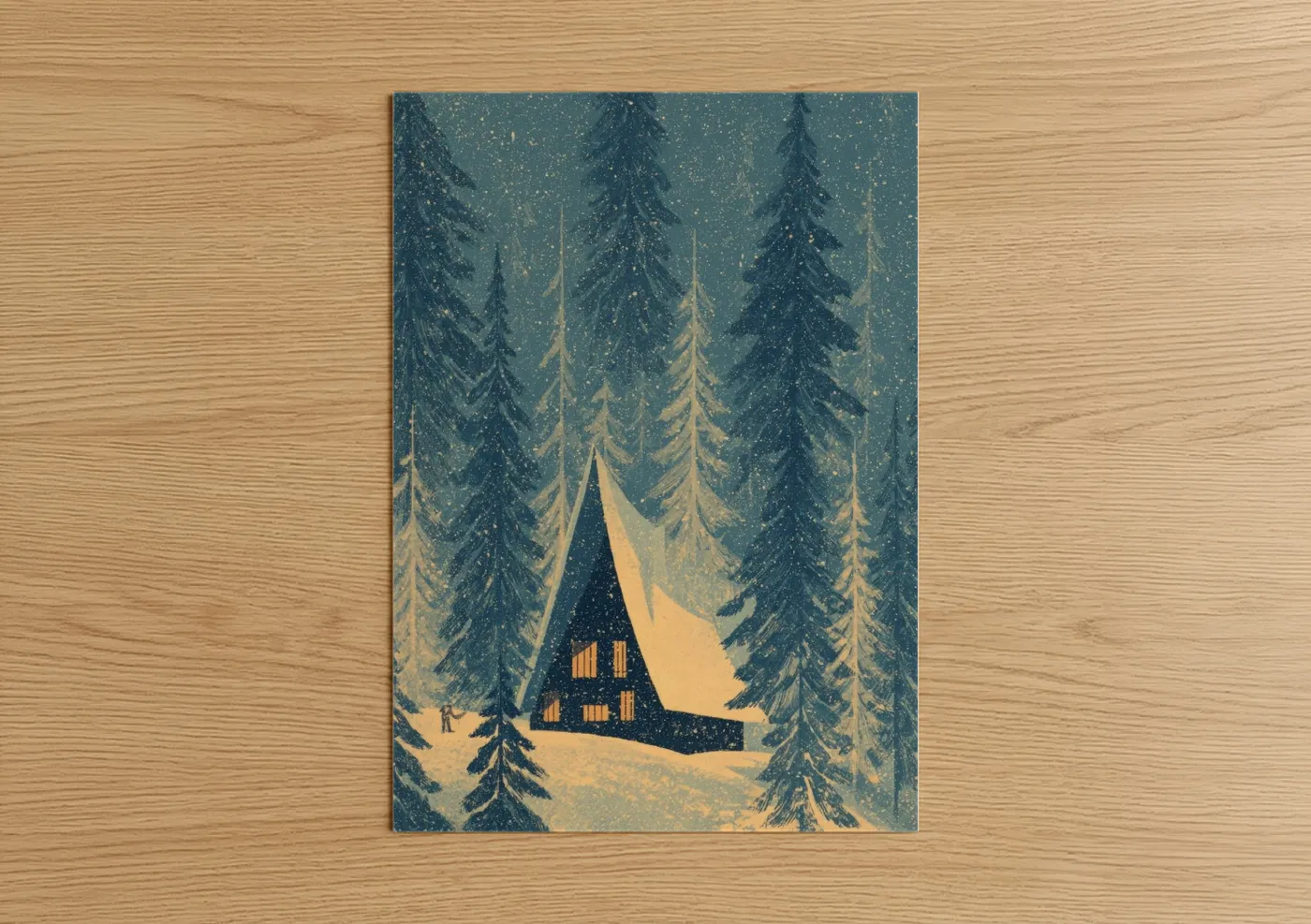 Snowy Cottage Winter Forest Scene Wall Art