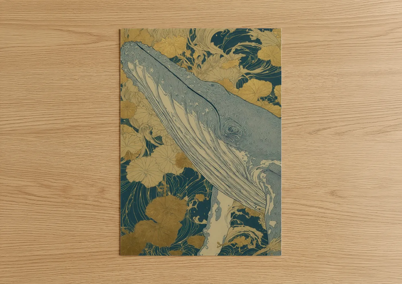 Humpback Whale Golden Floral Wall Art
