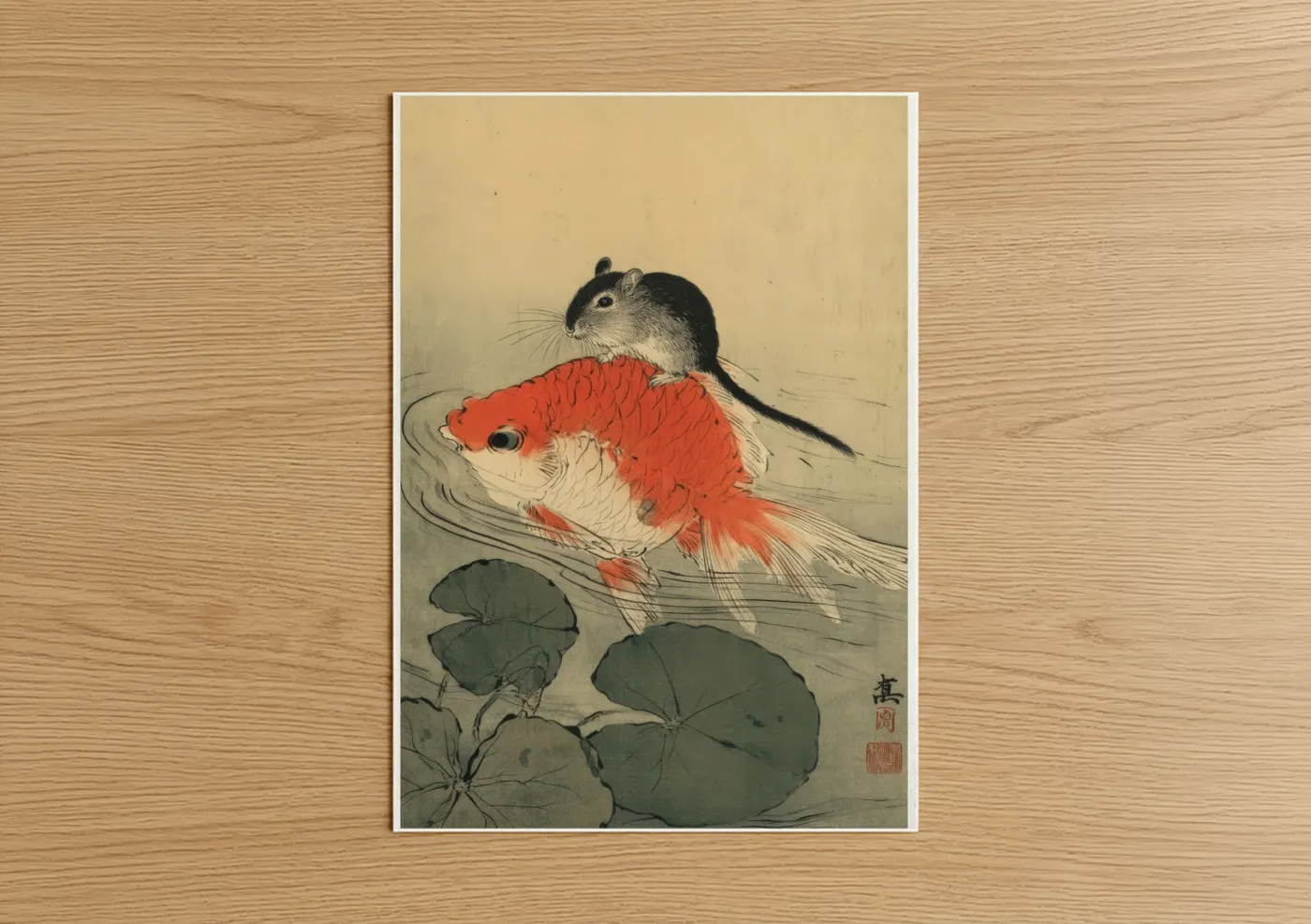 Gerbil with Koi Fish Japanese Wall Art