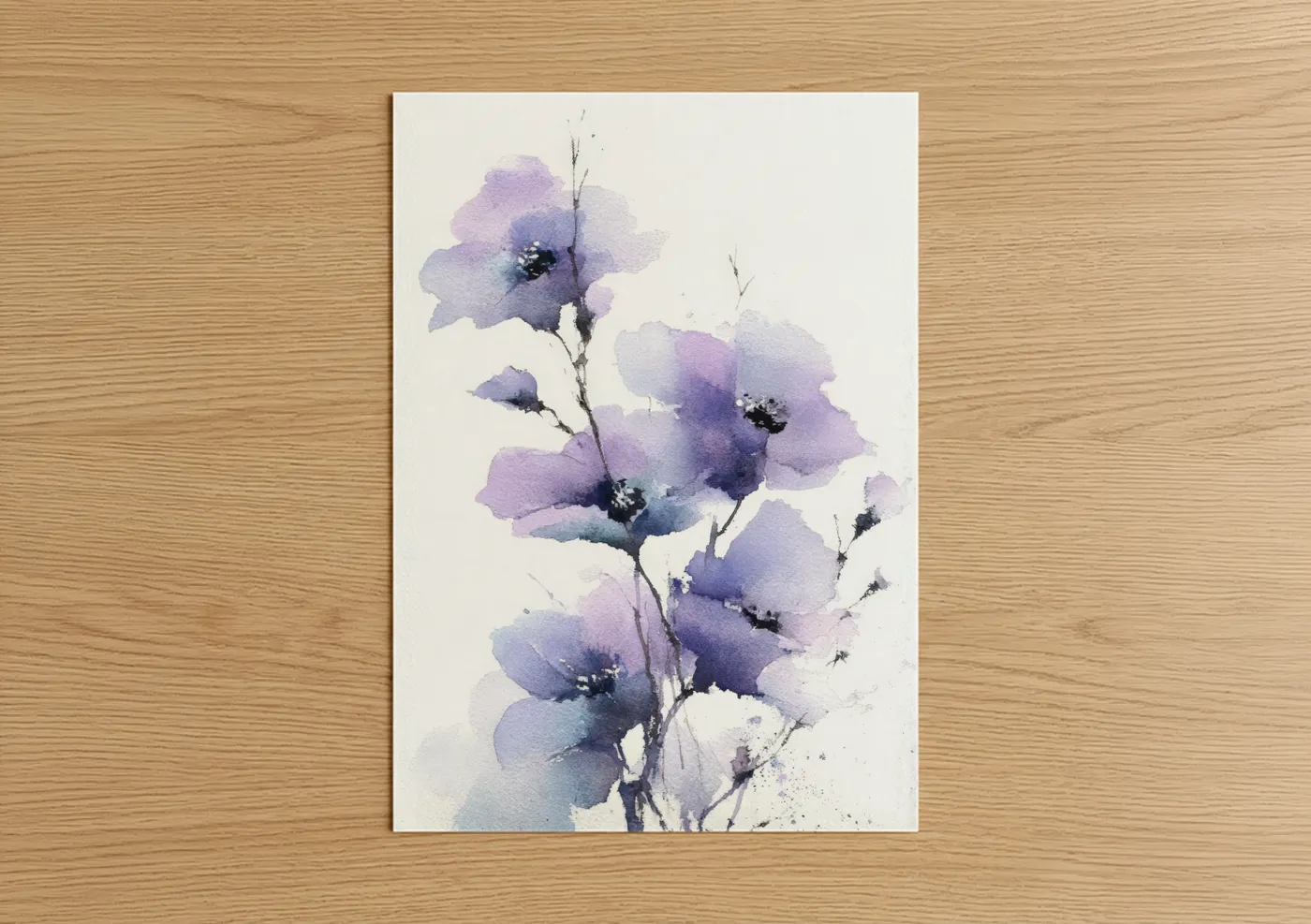 Lilac art print on warm oak wood — lavender and blue and white palette — Lavender Dreams poster