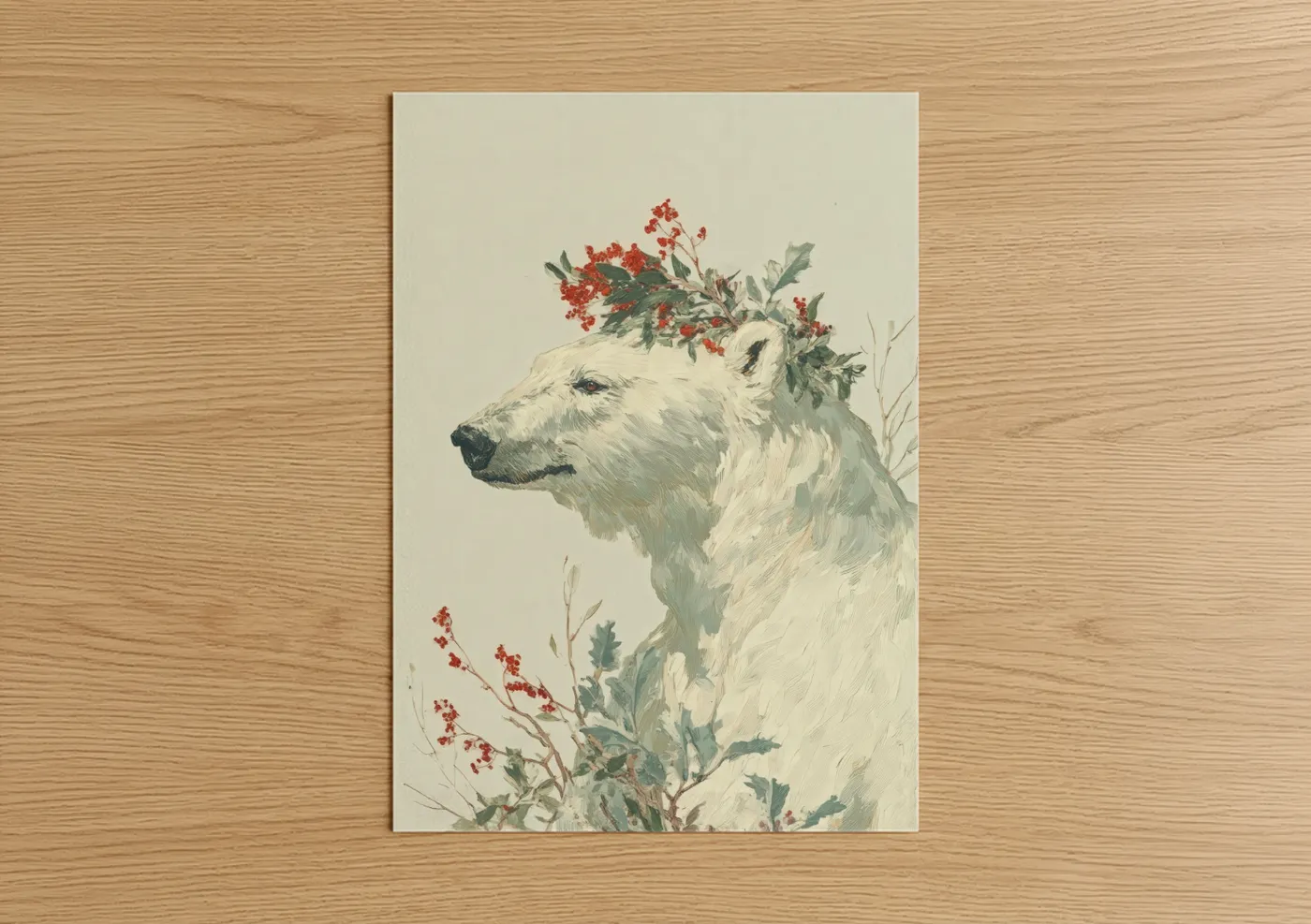 Winter Polar Bear with Red Berries Wall Art