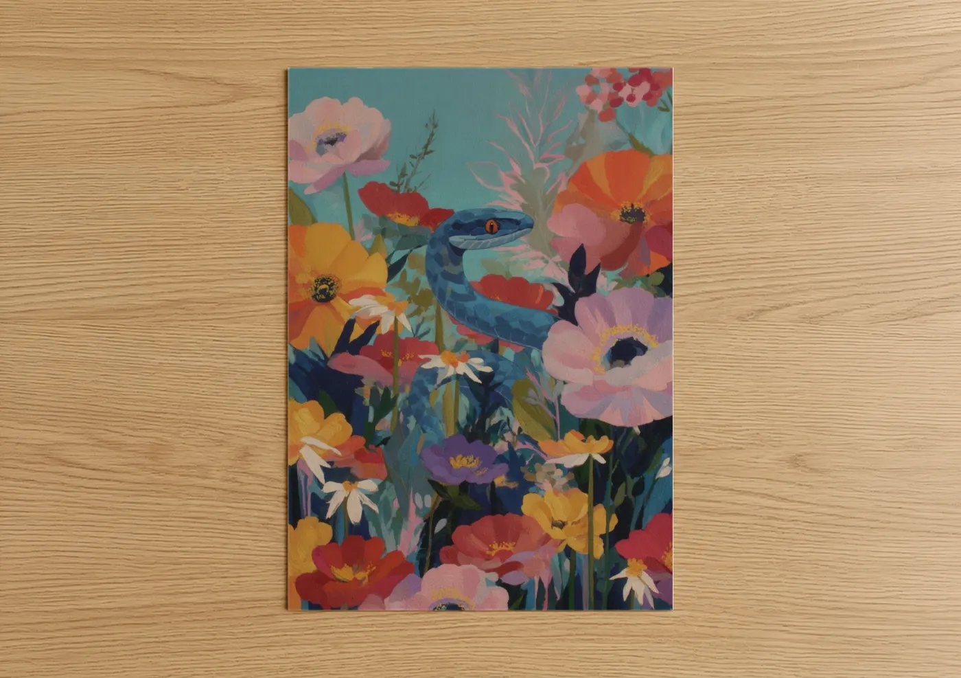 Indigo Python Among Wildflowers Wall Art