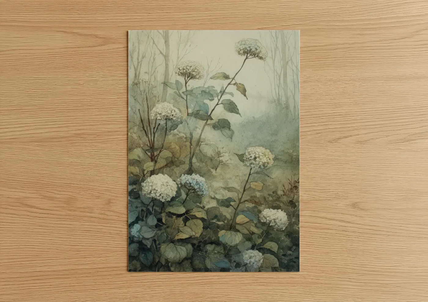 Misty Hydrangea Garden Botanical Watercolor Wall Art